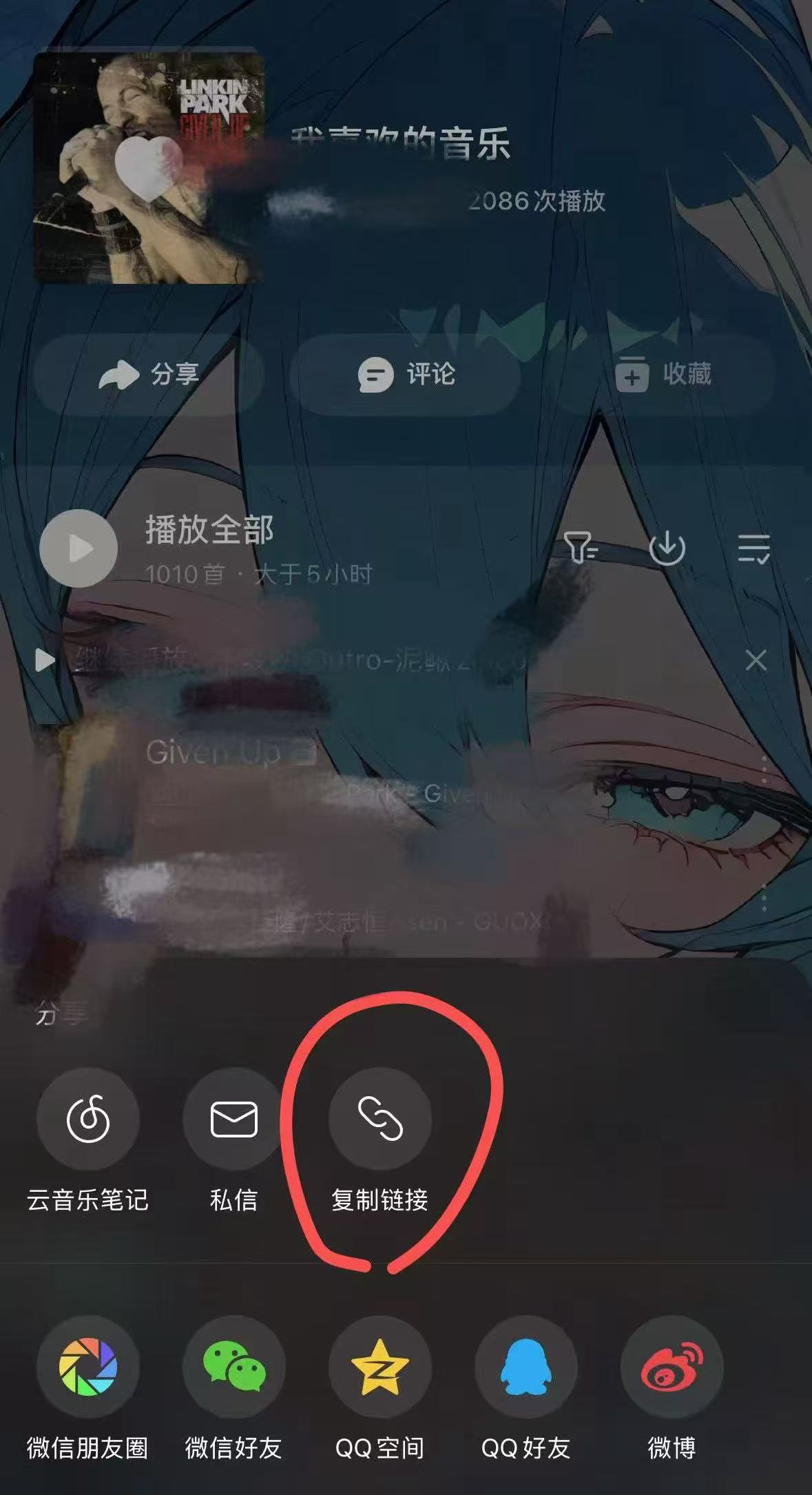 网易云音乐复制歌单链接示意图